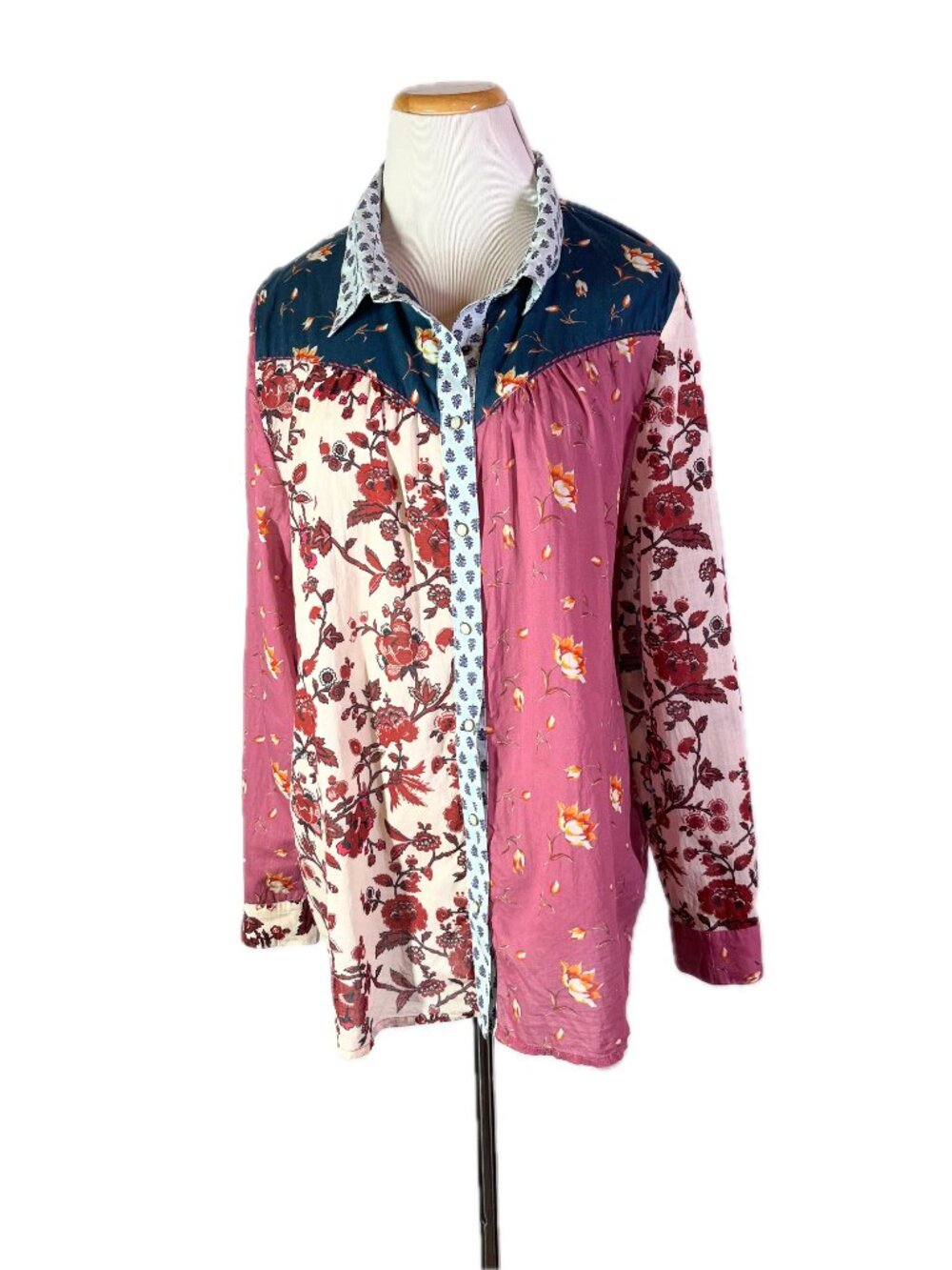 Sundance Size XL Floral Mixed Prints Button-Up Shirt Cotton *Flaw